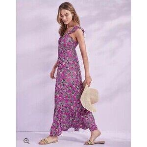 LOFT Ann Taylor Midi/Maxi Dress Purple Clover  Ruffle Midi Size 12 NWT Ruffle